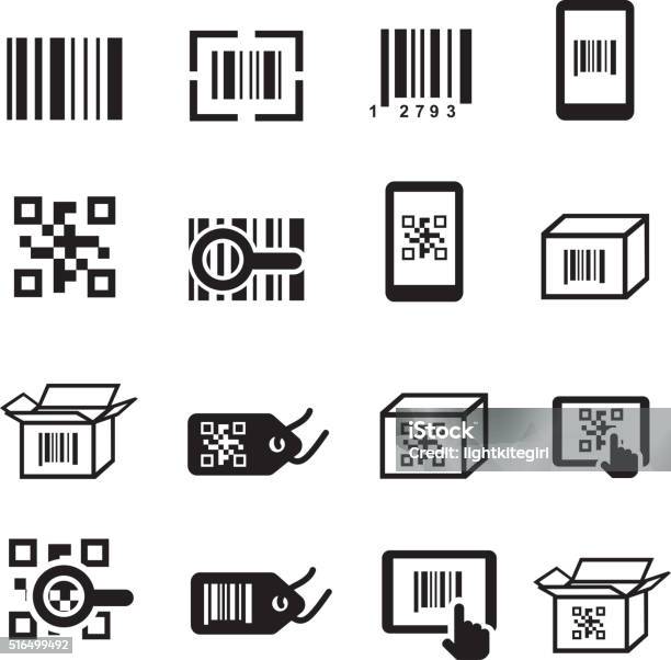 Qr Bar Code Icons Set Scan Coding Sticker Identification Stock Illustration - Download Image Now