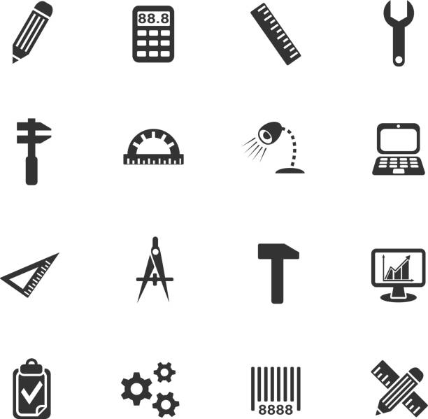 engineering icon set engineering web icons for user interface design vernier calliper stock illustrations