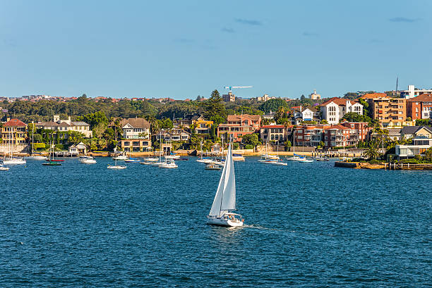 Sydney, Australia - November 12, 2014: Sailing boats and residential housing in Rose Bay, Sydney, New South Wales, Australia. 
