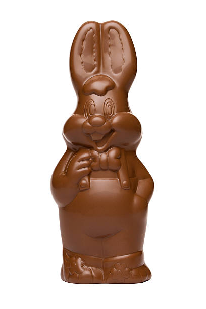 Funny Easter chocolate bunny with clipping path Funny Easter chocolate bunny rabbit isolated on white and with clipping path chocolate bunny stock pictures, royalty-free photos & images
