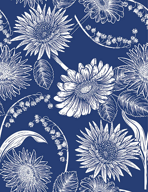 istock Seamless Botanical Floral Pattern Daisies and lily of The Valley 516502786