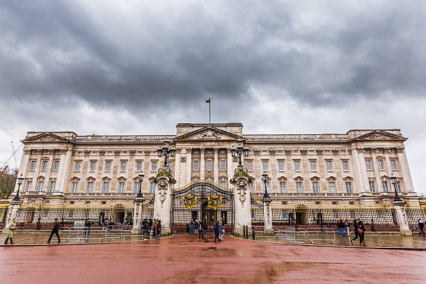 London, United Kingdom - March 2, 2016: Front view of the Portland stone facade of Buckingham Palace, London's residence of the British Monarch. 