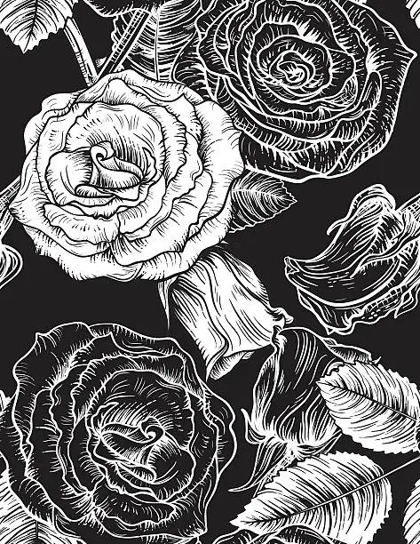 Vector illustration of Seamless Botanical Roses Floral Pattern.