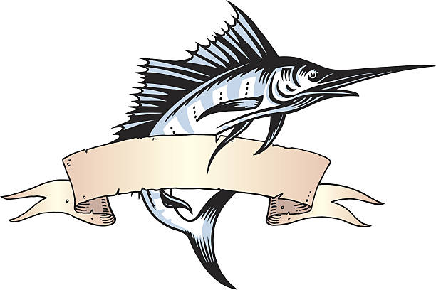 Illustration of an aggressive looking swordfish. There's also a banner for you to write a message in.