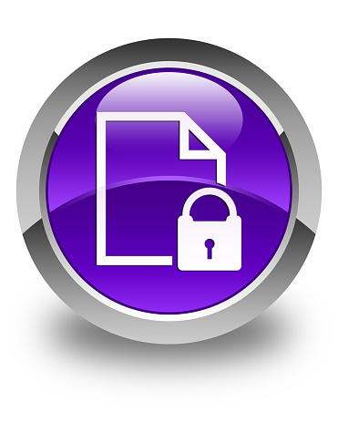 Secure document icon glossy purple round button