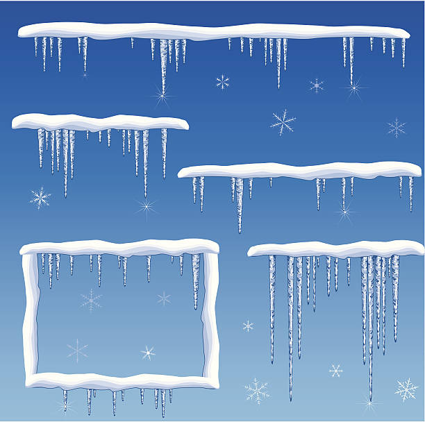 ilustraciones, imágenes clip art, dibujos animados e iconos de stock de nieve con icicles - icicle ice backgrounds melting