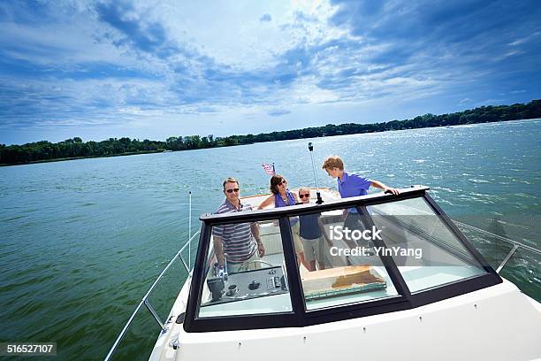 Family Summer Boating On A Lake Stock Photo - Download Image Now - Nautical Vessel, Lake, Family
