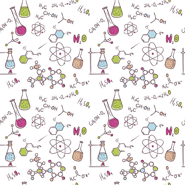 ilustrações de stock, clip art, desenhos animados e ícones de mão desenhar padrão de química - medical research backgrounds laboratory chemistry class