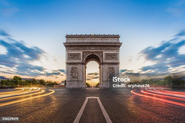 Paris Champselysees At Night Stock Photo - Download Image Now - Paris - France, Arc de Triomphe - Paris, Triumphal Arch