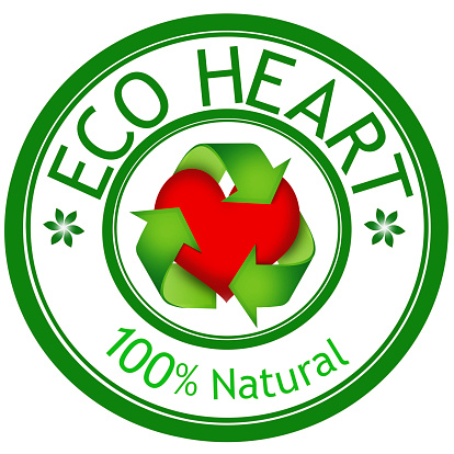 Red Heart in sign recycle and ECO HEART wording. Eco heart.