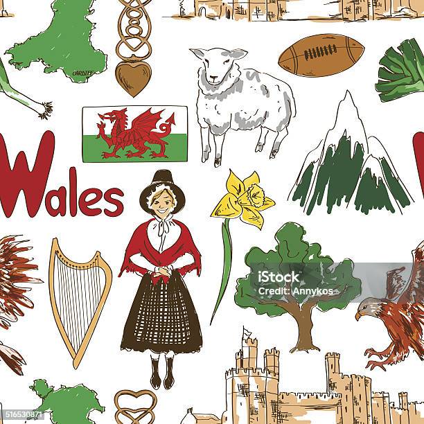 Simple Welsh Designs Sketch Wales Seamless Pattern Stock Illustration - Download Image Now ...