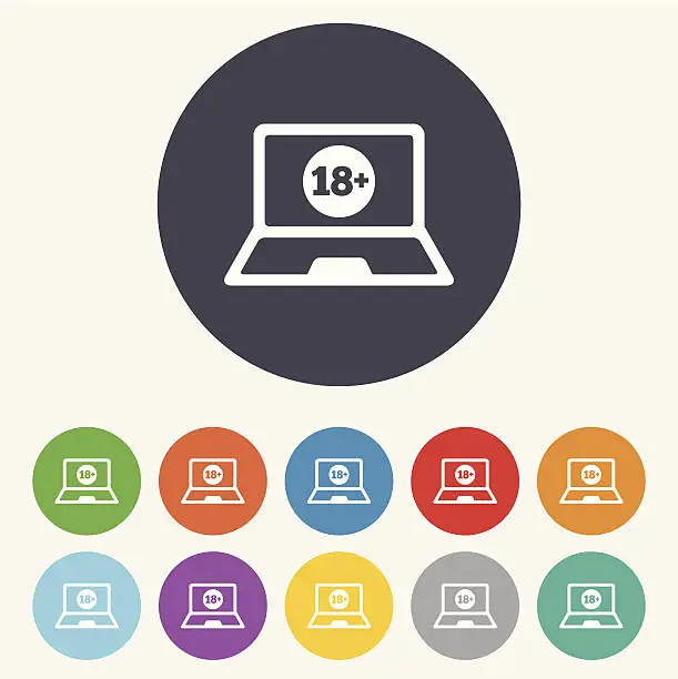 Vector illustration of Adults content laptop icon. Website for adults.