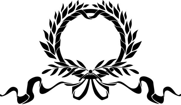 블랙 heraldic 화관 있는 요소 - coat of arms wreath laurel wreath symbol stock illustrations