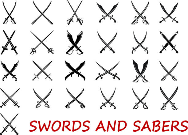 illustrazioni stock, clip art, cartoni animati e icone di tendenza di spade incrociate e sabers - sword