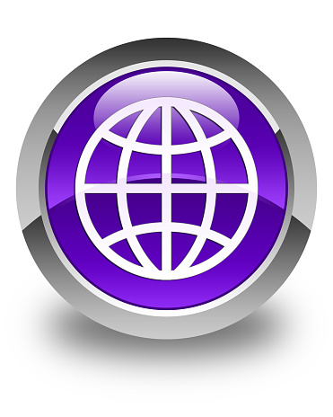 World icon glossy purple round button