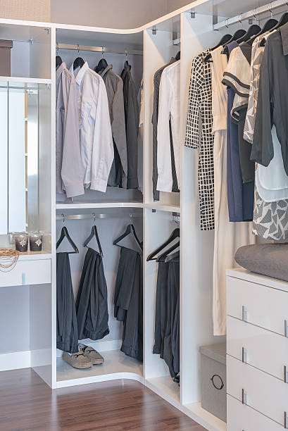 istock clothes hanging in modern white wardrobe 516542452