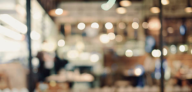 istock image of blur restaurant in night time for background 516542844