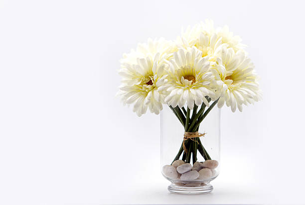 A bouquet of daisies on a black background. Spring or summer flowers. The concept of mourning or landscape design. Natural texture, selective focus, close-up.
