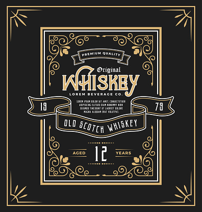 Vintage frame label for whiskey and beverage product. You can apply this for another product such as  Beer, Wine, Shop decoration, Luxury and Elegant business too. Vector illustration