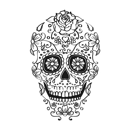 mexican sugar skull illustration on white background