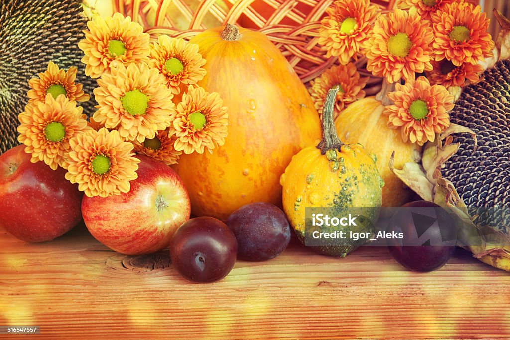 Autumn nature concept. Fruit and vegetables on wood. Autumn nature concept. Fruit and vegetables on wood. Thanksgiving dinner. Apple - Fruit Stock Photo