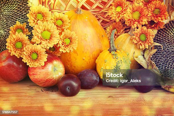 Autumn Nature Concept Fruit And Vegetables On Wood Stock Photo - Download Image Now