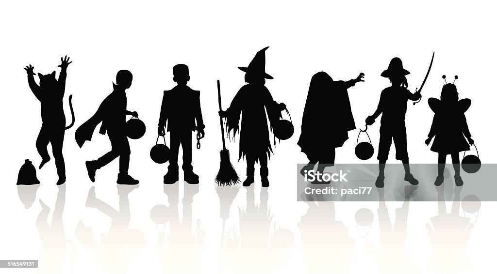 Halloween Children Trick or Treat Vector silhouettes of children trick or treating in Halloween costume. Halloween stock vector