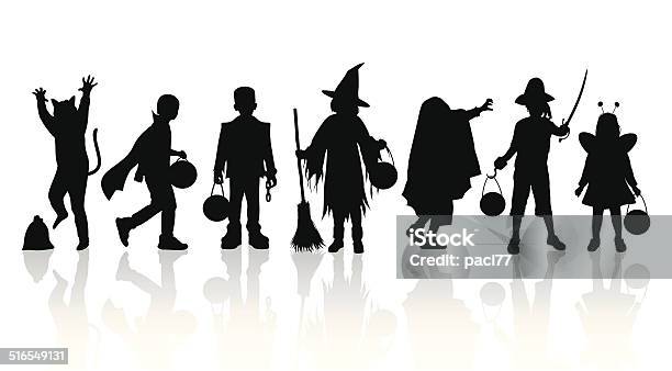 Halloween Children Trick Or Treat Stock Illustration - Download Image Now - Halloween, In Silhouette, Costume