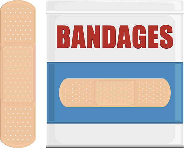 ilustraciones, imágenes clip art, dibujos animados e iconos de stock de vendas - gauze bandage adhesive bandage healthcare and medicine