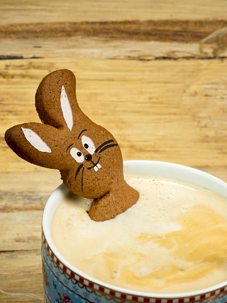 Easter Bunny in coffee cup stock photo