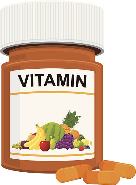 ilustraciones, imágenes clip art, dibujos animados e iconos de stock de vitamina botella - vitamin pill vitamin c nutritional supplement bottle