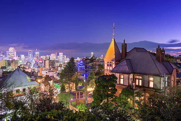 Kitano District of Kobe, Japan Kobe, Japan skyline from the historic Kitano District. motomachi kobe stock pictures, royalty-free photos & images