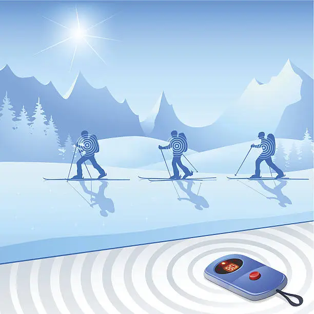 Vector illustration of Skiers with Avalanches-Transceiver for more safety