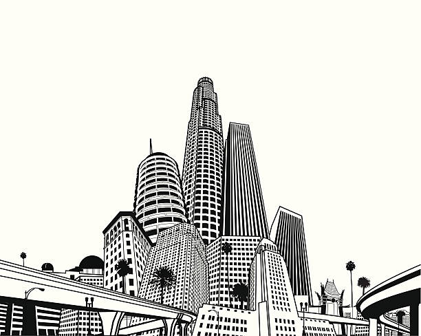 Los Angeles Super Megascape Los Angeles Super Megascape with various landmarks los angeles stock illustrations