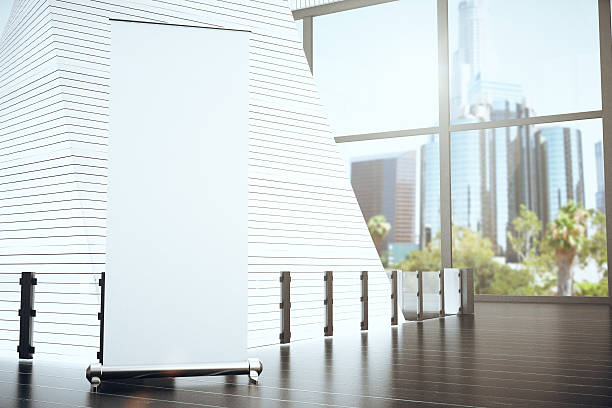 istock Blank white poster in modern hall with big window 516550830
