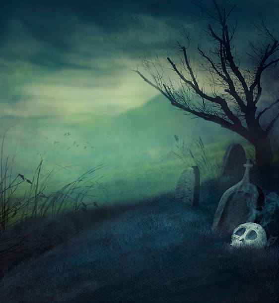 halloween graveyard - cemetery halloween moon spooky - fotografias e filmes do acervo