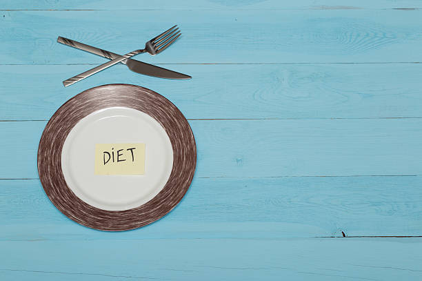 istock plate with knife and fork on blue wooden table 516551478