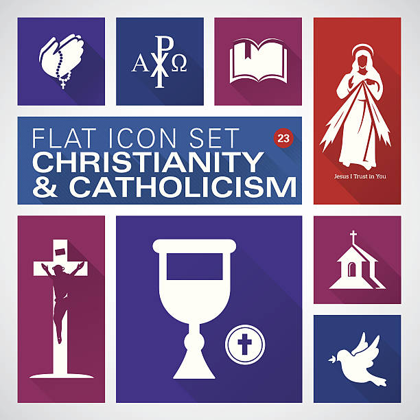 плоские значки, 23 христианство и католической религиозных-иллюстрация - religon stock illustrations