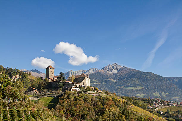 castle and village Tirol The Tyrol Castle in Burggrafenamt near Merano was the ancestral castle of the Counts of Tyrol and the birthplace the State of Tyrol tyrol state stock pictures, royalty-free photos & images