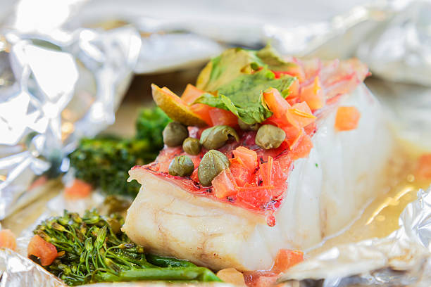 Island Snapper in Papillote stock photo