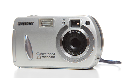 Miami, USA - August 31, 2014: Sony old cyber-shot camera
