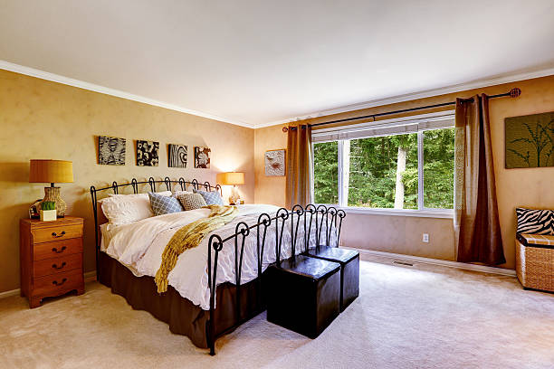 istock Luxury bedroom in peach color 516586451