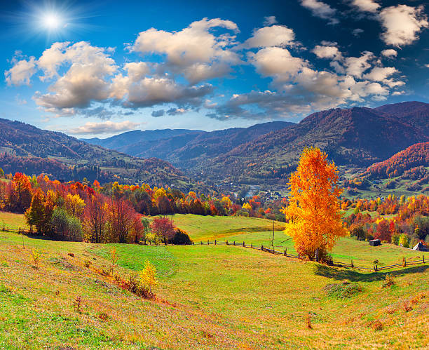 istock Colorful autumn landscape in the mountain village 516587607