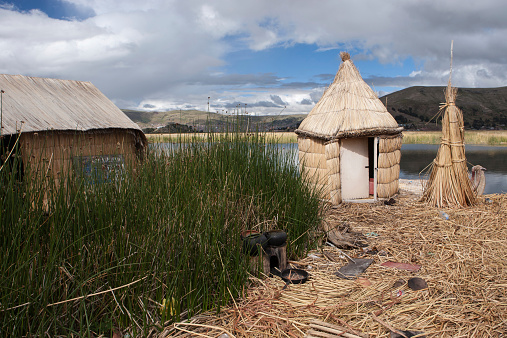Floating reed island, Uros Island, Titicaca lake, peru