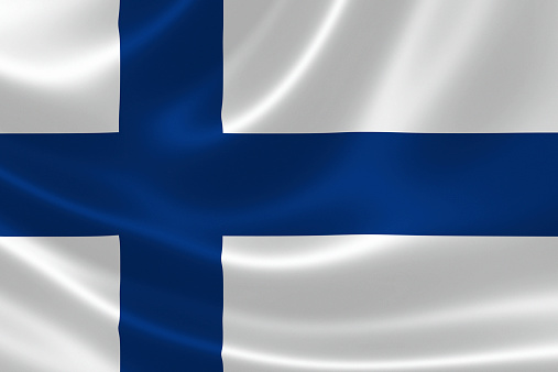 3D rendering of the flag of Finland on silky fabric texture.