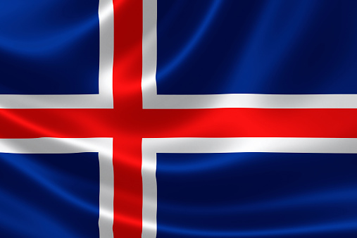 3D rendering of the flag of Iceland on satin texture.
