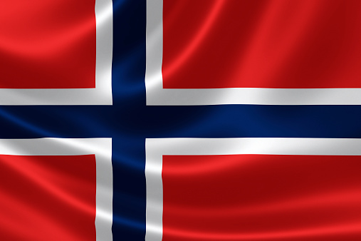 3D rendering of the flag of the Kingdom of Norway on satin texture.