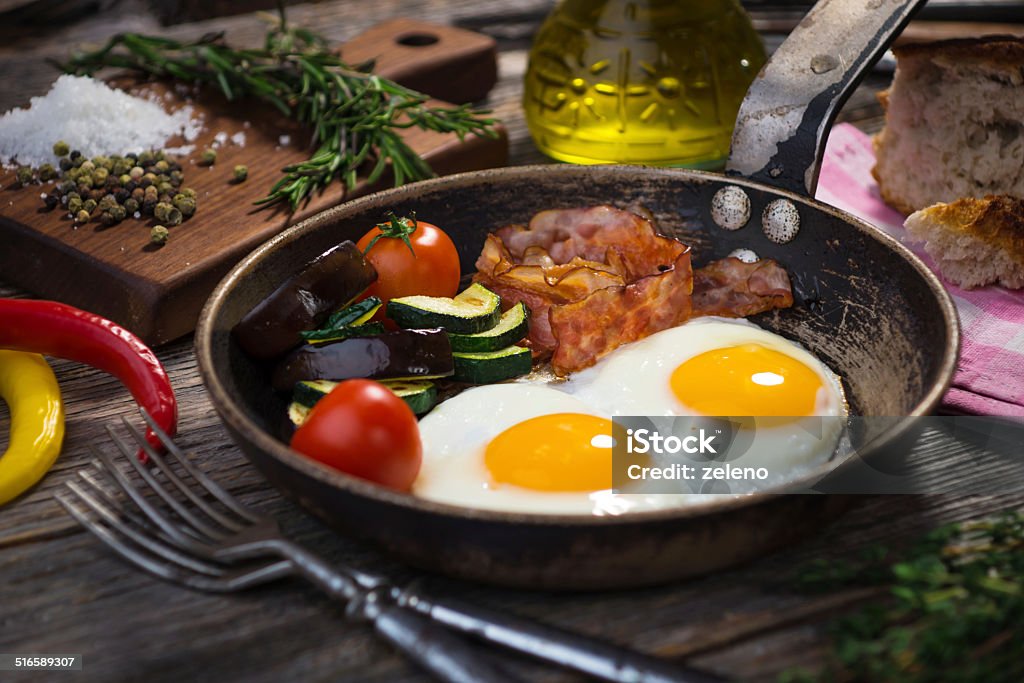 Bacon, eggs and vegetables Bacon Stock Photo