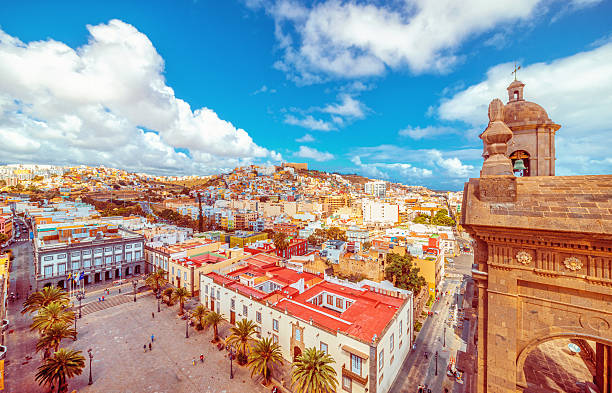 View over old Las Palmas de Gran Canaria Elevated view over the historic old town, town hall, cathedral and town square of Las Palmas de Gran Canaria. grand canary stock pictures, royalty-free photos & images