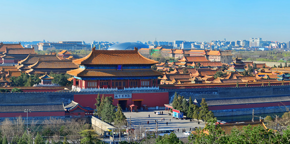 High Angle View of Beijing Forbidden City in Jingshan Park